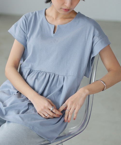 itto...（イット）の「綿100％切替フレアペプラムトップス（Tシャツ/カットソー・レディース・ブラック/アイボリー・M）」の13枚目の写真