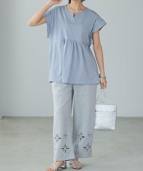 itto...（イット）の「綿100％切替フレアペプラムトップス（Tシャツ/カットソー・レディース・ブラック/アイボリー・M）」の17枚目の写真