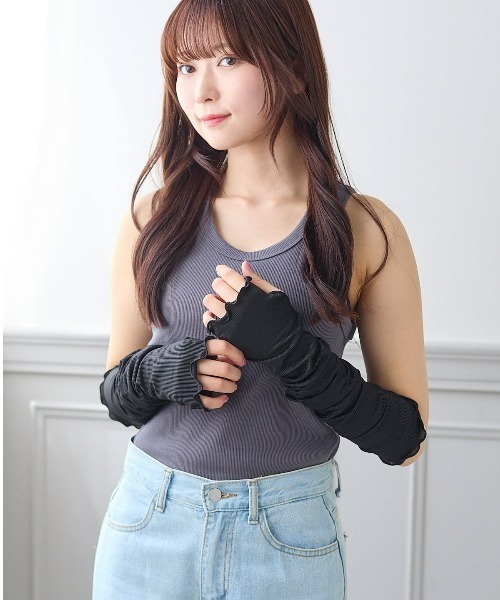 tanakadaisuke/タナカダイスケ】mesh vlvet ribbon arm cover/メッシュ