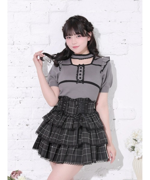 NOEMIE(ノエミー)の「パイピング配色ニットトップス(Tシャツ/カットソー・レディース・オフホワイト/ダークグレー/ブラック・M)」の3枚目の写真
