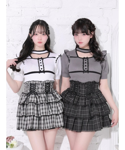 NOEMIE(ノエミー)の「パイピング配色ニットトップス(Tシャツ/カットソー・レディース・オフホワイト/ダークグレー/ブラック・M)」の16枚目の写真