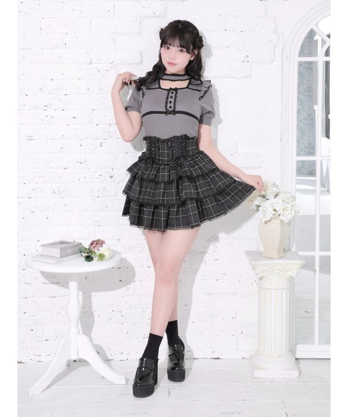 NOEMIE(ノエミー)の「パイピング配色ニットトップス(Tシャツ/カットソー・レディース・オフホワイト/ダークグレー/ブラック・M)」の22枚目の写真
