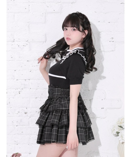 NOEMIE(ノエミー)の「パイピング配色ニットトップス(Tシャツ/カットソー・レディース・オフホワイト/ダークグレー/ブラック・M)」の4枚目の写真