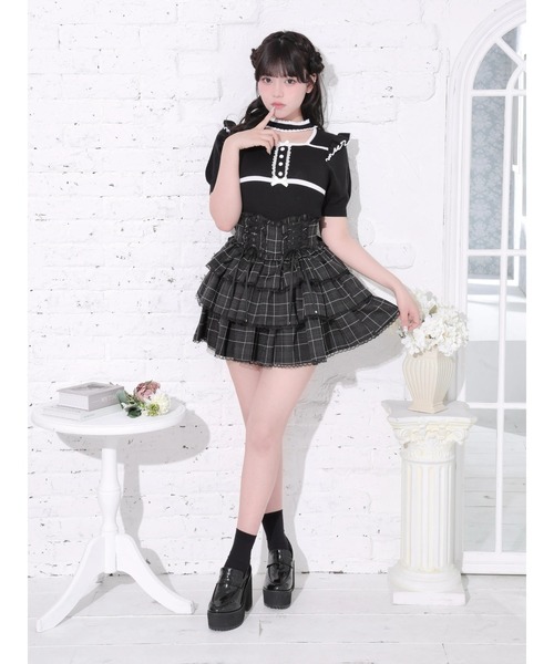 NOEMIE(ノエミー)の「パイピング配色ニットトップス(Tシャツ/カットソー・レディース・オフホワイト/ダークグレー/ブラック・M)」の6枚目の写真