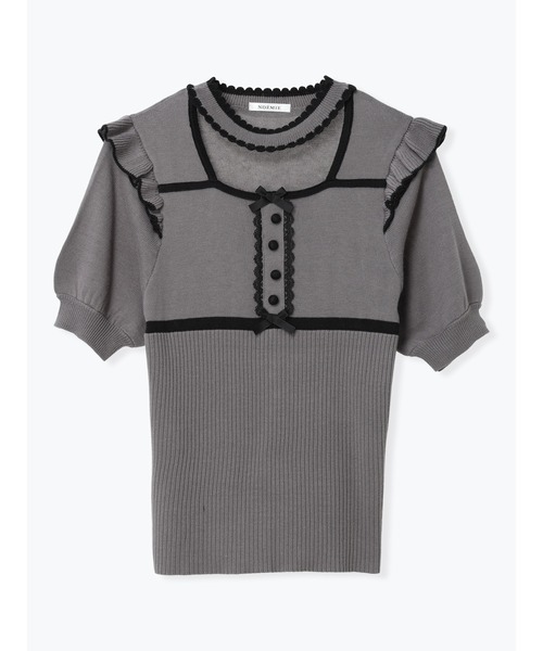 NOEMIE(ノエミー)の「パイピング配色ニットトップス(Tシャツ/カットソー・レディース・オフホワイト/ダークグレー/ブラック・M)」の8枚目の写真