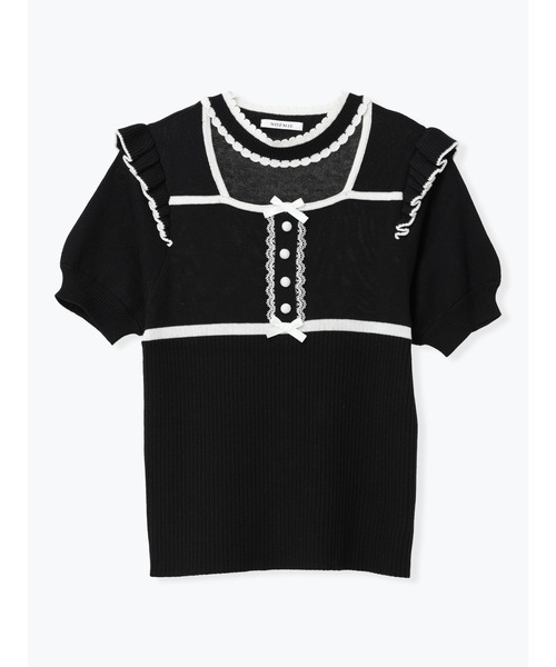 NOEMIE(ノエミー)の「パイピング配色ニットトップス(Tシャツ/カットソー・レディース・オフホワイト/ダークグレー/ブラック・M)」の9枚目の写真