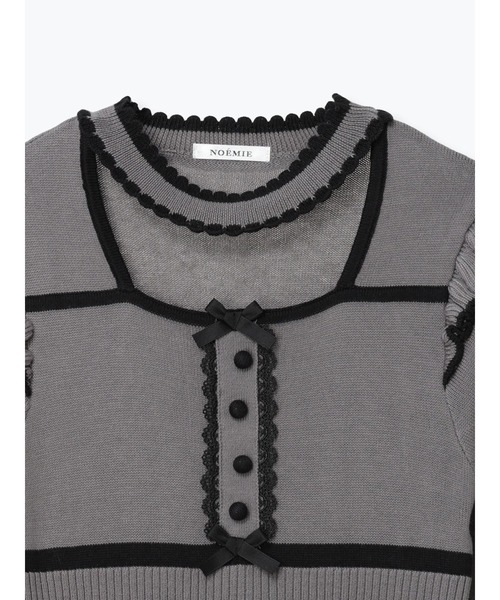 NOEMIE(ノエミー)の「パイピング配色ニットトップス(Tシャツ/カットソー・レディース・オフホワイト/ダークグレー/ブラック・M)」の11枚目の写真