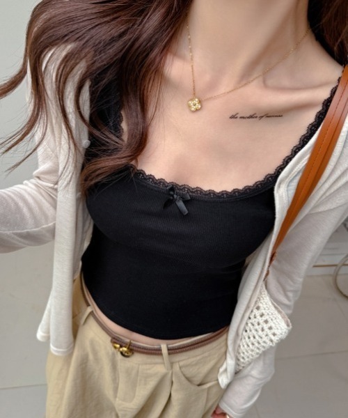 yuue' ( wear )(ユーイ)の「レース付きスクエアネックリブタンクトップ(タンクトップ・レディース・ホワイト/グレー/ブラック・FREE)」の11枚目の写真