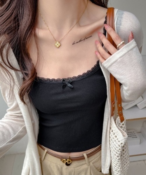 yuue' ( wear )(ユーイ)の「レース付きスクエアネックリブタンクトップ(タンクトップ・レディース・ホワイト/グレー/ブラック・FREE)」の10枚目の写真