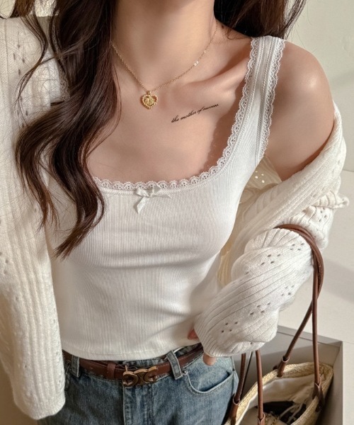 yuue' ( wear )(ユーイ)の「レース付きスクエアネックリブタンクトップ(タンクトップ・レディース・ホワイト/グレー/ブラック・FREE)」の6枚目の写真