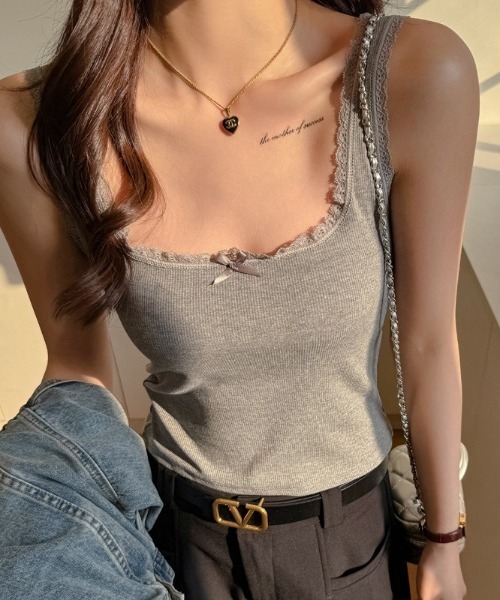 yuue' ( wear )(ユーイ)の「レース付きスクエアネックリブタンクトップ(タンクトップ・レディース・ホワイト/グレー/ブラック・FREE)」の14枚目の写真