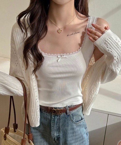 yuue' ( wear )(ユーイ)の「レース付きスクエアネックリブタンクトップ(タンクトップ・レディース・ホワイト/グレー/ブラック・FREE)」の5枚目の写真