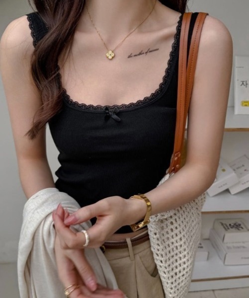 yuue' ( wear )(ユーイ)の「レース付きスクエアネックリブタンクトップ(タンクトップ・レディース・ホワイト/グレー/ブラック・FREE)」の13枚目の写真