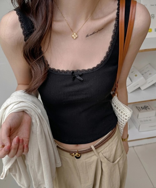 yuue' ( wear )(ユーイ)の「レース付きスクエアネックリブタンクトップ(タンクトップ・レディース・ホワイト/グレー/ブラック・FREE)」の12枚目の写真