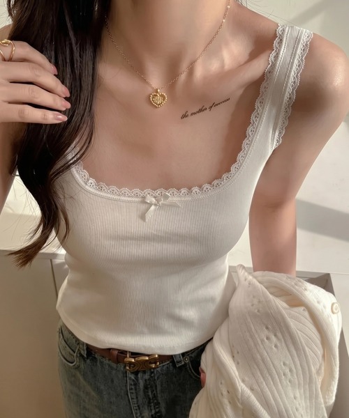 yuue' ( wear )(ユーイ)の「レース付きスクエアネックリブタンクトップ(タンクトップ・レディース・ホワイト/グレー/ブラック・FREE)」の8枚目の写真