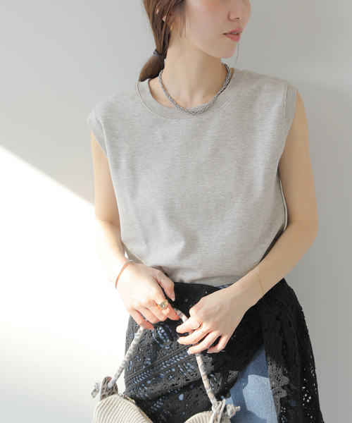 JOURNAL STANDARD relume（ジャーナルスタンダード　レリューム）の「《追加》TCダンボールノースリーブ（Tシャツ/カットソー・レディース・グレー/ブラック/バーガンディー/ブラウン/ホワイト・FREE）」の3枚目の写真