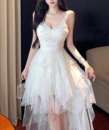 Y2K ティアード アシンメトリー チュール ボリューム キャミワンピース