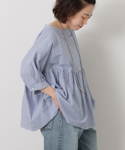 JOURNAL STANDARD LUXE（ジャーナルスタンダード　ラックス）の「タイプワッシャーギャザーブラウス（シャツ/ブラウス・レディース・ブルー/ホワイト系その他・FREE）」の2枚目の写真