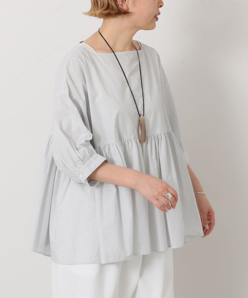 JOURNAL STANDARD LUXE（ジャーナルスタンダード　ラックス）の「タイプワッシャーギャザーブラウス（シャツ/ブラウス・レディース・ブルー/ホワイト系その他・FREE）」の7枚目の写真