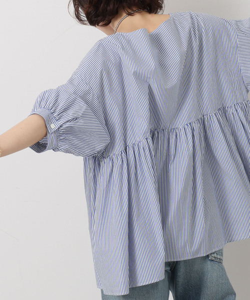 JOURNAL STANDARD LUXE（ジャーナルスタンダード　ラックス）の「タイプワッシャーギャザーブラウス（シャツ/ブラウス・レディース・ブルー/ホワイト系その他・FREE）」の3枚目の写真