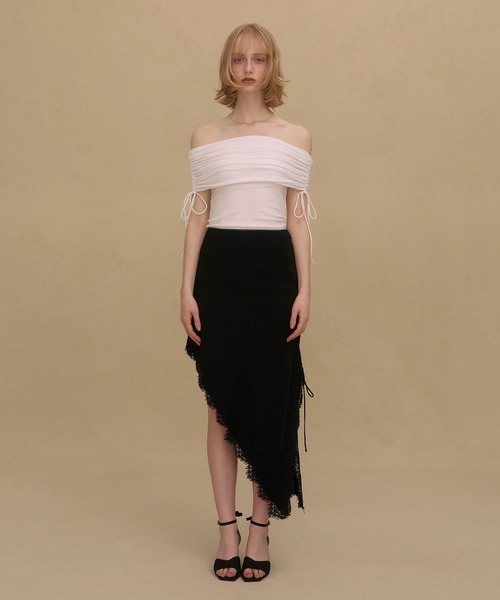 EIMY ISTOIRE(エイミーイストワール)の「PEACH OFFSHOULDER TOPS(Tシャツ/カットソー・レディース・ブラック/ライトピンク/ホワイト・F)」の11枚目の写真