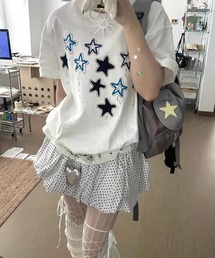 綿100% スタープリント 半袖 T シャツ 夏 ルーズゆったり カジュアルトップス