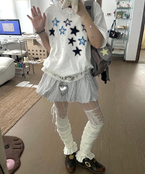 MAISON DE THERESE(メゾン ド テレーズ)の「綿100% スタープリント 半袖 T シャツ 夏 ルーズゆったり カジュアルトップス(Tシャツ/カットソー・レディース・White・M)」の4枚目の写真
