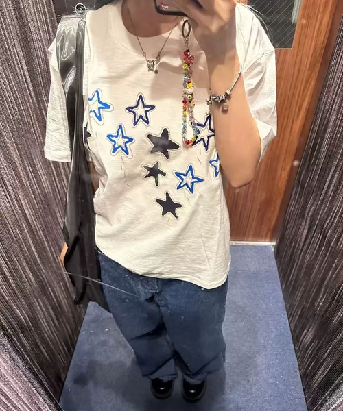 MAISON DE THERESE(メゾン ド テレーズ)の「綿100% スタープリント 半袖 T シャツ 夏 ルーズゆったり カジュアルトップス(Tシャツ/カットソー・レディース・White・M)」の8枚目の写真
