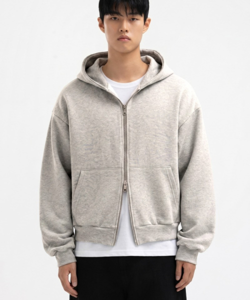 UNDEROFF(アンダーオフ)の「2wayクロップフィットフードジップアップジャケットメランジ(パーカー・メンズ・ヘザーグレー・LARGE/X-LARGE/MEDIUM)」の1枚目の写真