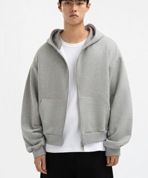 UNDEROFF(アンダーオフ)の「2wayクロップフィットフードジップアップジャケットメランジ(パーカー・メンズ・ヘザーグレー・LARGE/X-LARGE/MEDIUM)」の4枚目の写真