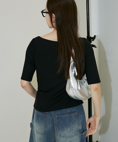 PUBLUX(パブリュクス)の「PUBLUX/パブリュクス レース レイヤード テレコ ドレープ Tシャツ 限定展開(Tシャツ/カットソー・レディース・ブラック/オフホワイト/グレー・フリ-)」の5枚目の写真