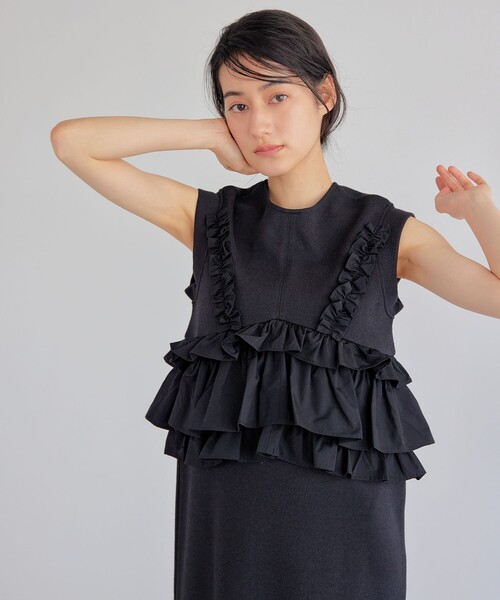 EMMEL REFINES（エメルリファインズ）の「＜EMMEL REFINES＞EM ドッキングフリル カットソー ワンピース（ワンピース・レディース・ブラック/ベージュ・S/M）」の3枚目の写真