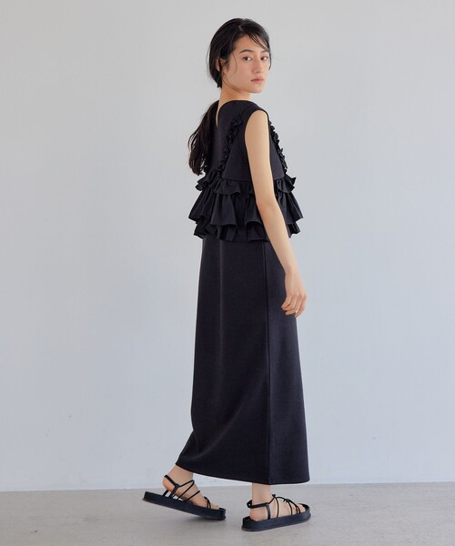 EMMEL REFINES（エメルリファインズ）の「＜EMMEL REFINES＞EM ドッキングフリル カットソー ワンピース（ワンピース・レディース・ブラック/ベージュ・S/M）」の5枚目の写真