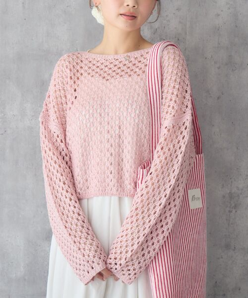 RETRO GIRL（レトロガール）の「プレート付スパンコールメッシュNT（ニット/セーター・レディース・ブルー/オフホワイト/ピンク・FREE）」の3枚目の写真