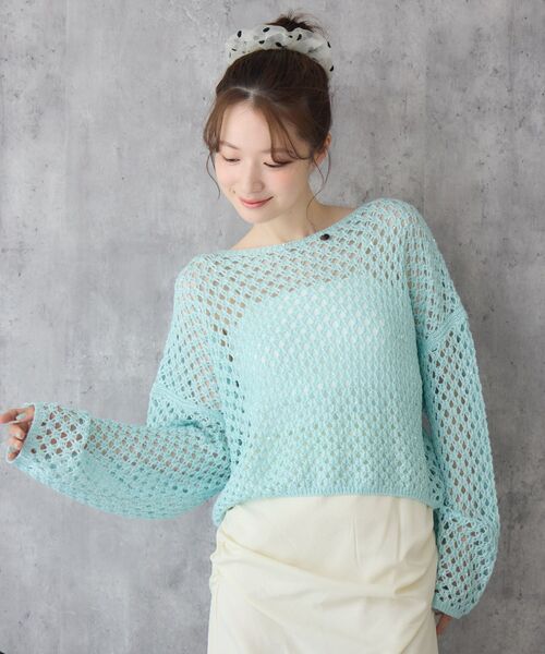 RETRO GIRL（レトロガール）の「プレート付スパンコールメッシュNT（ニット/セーター・レディース・ブルー/オフホワイト/ピンク・FREE）」の14枚目の写真