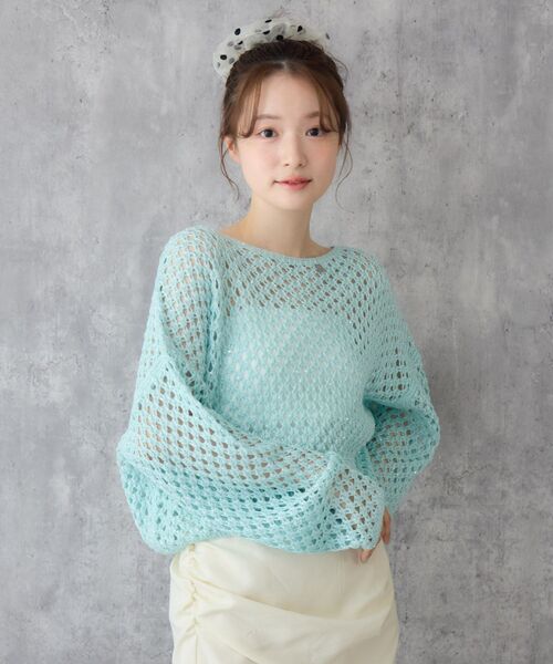 RETRO GIRL（レトロガール）の「プレート付スパンコールメッシュNT（ニット/セーター・レディース・ブルー/オフホワイト/ピンク・FREE）」の15枚目の写真