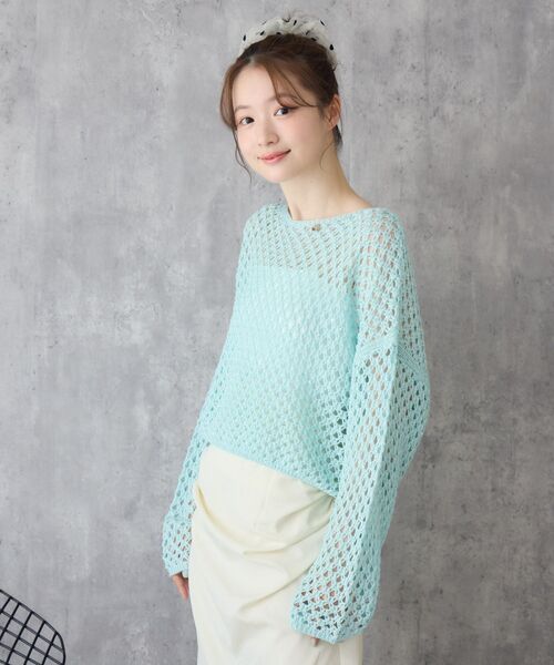 RETRO GIRL（レトロガール）の「プレート付スパンコールメッシュNT（ニット/セーター・レディース・ブルー/オフホワイト/ピンク・FREE）」の16枚目の写真