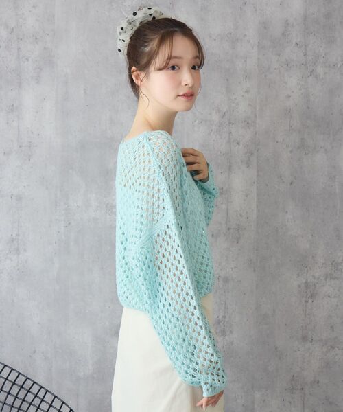 RETRO GIRL（レトロガール）の「プレート付スパンコールメッシュNT（ニット/セーター・レディース・ブルー/オフホワイト/ピンク・FREE）」の17枚目の写真