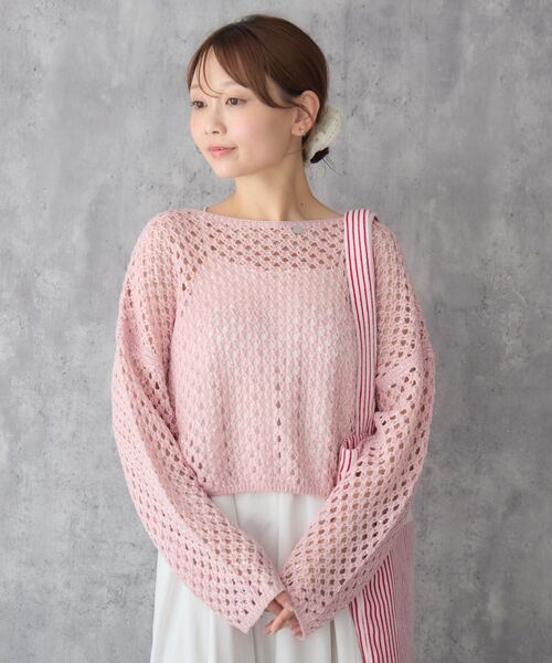 RETRO GIRL（レトロガール）の「プレート付スパンコールメッシュNT（ニット/セーター・レディース・ブルー/オフホワイト/ピンク・FREE）」の21枚目の写真