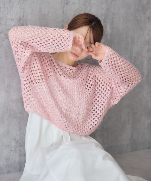 RETRO GIRL（レトロガール）の「プレート付スパンコールメッシュNT（ニット/セーター・レディース・ブルー/オフホワイト/ピンク・FREE）」の22枚目の写真