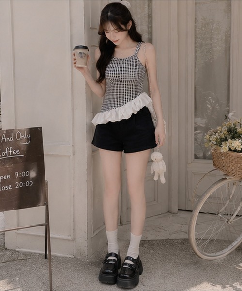 Nia(ニア)の「Nia(ニア)/【カップ付き】バルーンヘムギンガムチェックトップス(Tシャツ/カットソー・レディース・ブルー/レッド/ブラック・FREE)」の20枚目の写真