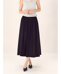 Pin Tuck Flare Banding Skirt _Black