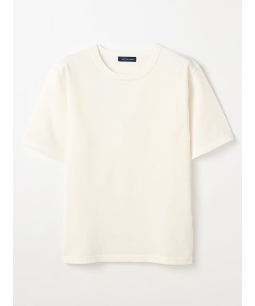 TRANS CONTINENTS（トランスコンチネンツ）の「TRANS CONTINENTS　クルーネック半袖ニットTシャツ　ホワイト/ブラック/サックス/ネイビー（Tシャツ/カットソー・メンズ・ホワイト/ブラック/サックスブルー/ネイビー・L/LL/M）」の2枚目の写真