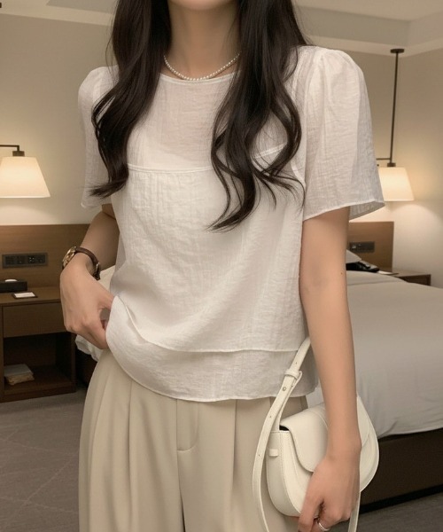 Dream garden(ドリームガーデン)の「ビスチェ&ブラウス 2枚セットアップ(Tシャツ/カットソー・レディース・ホワイト/ブラック/ピンク/ブルー/ベージュ・FREE)」の15枚目の写真