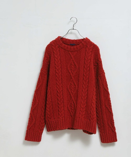 LENO（リノ）の「「LENO / リノ」ARAN KNIT CREW NECK  PULLOVER（ニット/セーター・レディース・オフホワイト/モカ/レッド・1）」の3枚目の写真