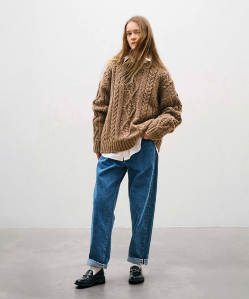 LENO（リノ）の「「LENO / リノ」ARAN KNIT CREW NECK  PULLOVER（ニット/セーター・レディース・オフホワイト/モカ/レッド・1）」の9枚目の写真