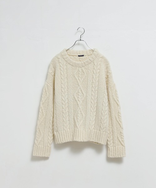 LENO（リノ）の「「LENO / リノ」ARAN KNIT CREW NECK  PULLOVER（ニット/セーター・レディース・オフホワイト/モカ/レッド・1）」の4枚目の写真