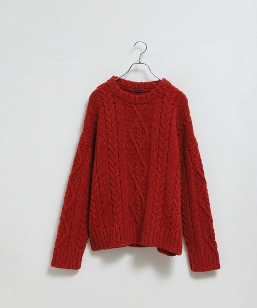 LENO（リノ）の「「LENO / リノ」ARAN KNIT CREW NECK  PULLOVER（ニット/セーター・レディース・オフホワイト/モカ/レッド・1）」の6枚目の写真