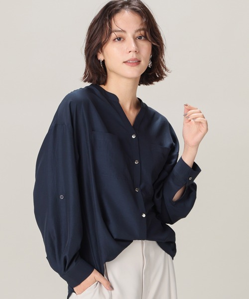 GLACIER lusso(グラシアルッソ)の「ポケット付ブラウス(シャツ/ブラウス・レディース・ブラウン/ブルーグリーン/ネイビー・L/LL/M/S)」の1枚目の写真