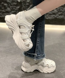 厚底スニーカーサンダル レースアップ 軽量グルカサンダル culs214
